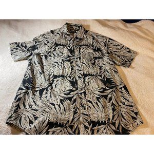 CHAPS MENS HAWAIIAN SHIRT, XL, COTTON, SHORT SLEEVE, BLACK, BEIGE
